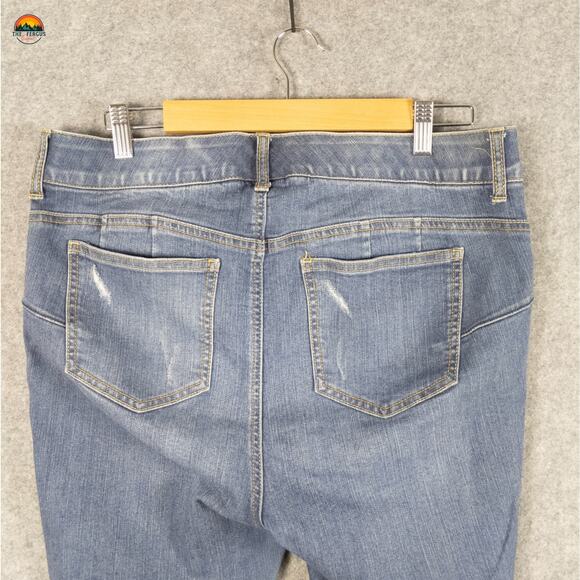 Torrid Bombshell Skinny Jeans Blue Distressed Fringe Denim Women's Plus Size 14S - Picture 10 of 13